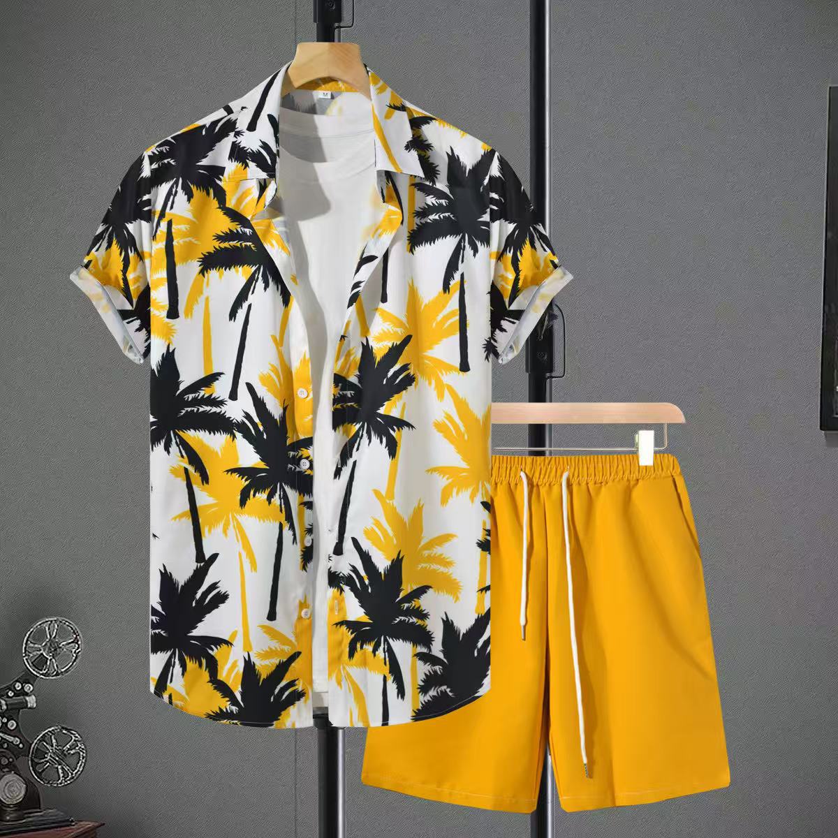 Palm Paradise Co-Ord Set - tropical print shirt and yellow shorts